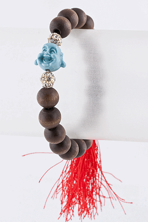 Tasseled Buddha Wooden Bead Bracelet